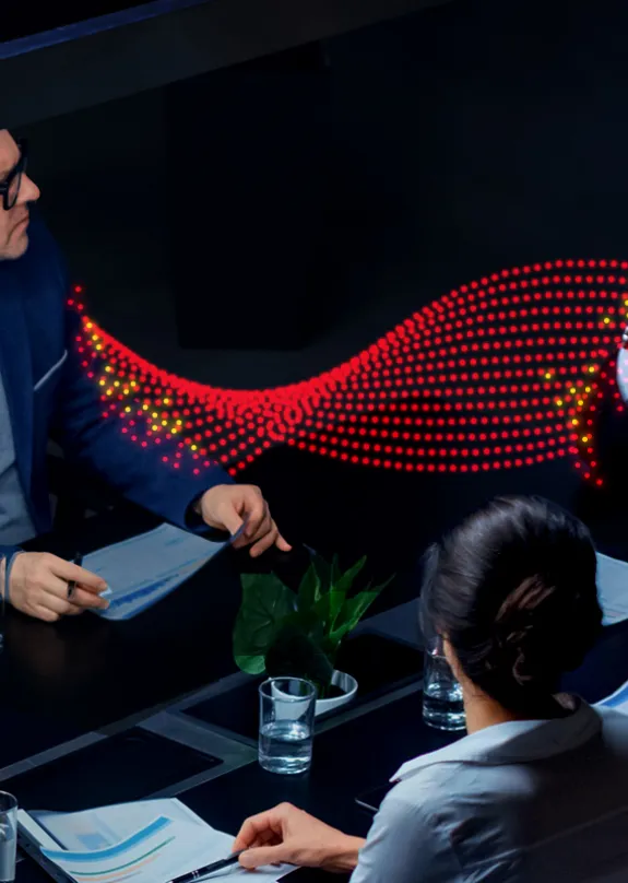 Boardroom meeting around a long table